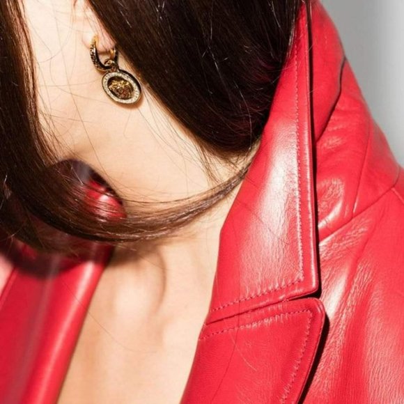 VERSACE Gold tone Greca Medusa Drop Earrings with Crystals - Picture 5 of 15